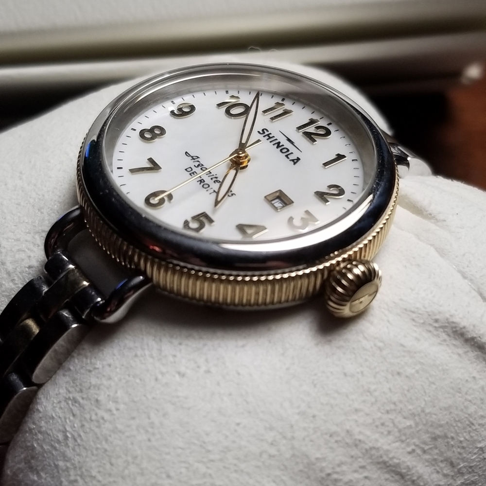 SHINOLA Birdy Mother Of Pearl Gold and Silver Watch